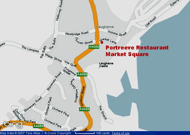 Map of Laugharne showing the position of Market Square