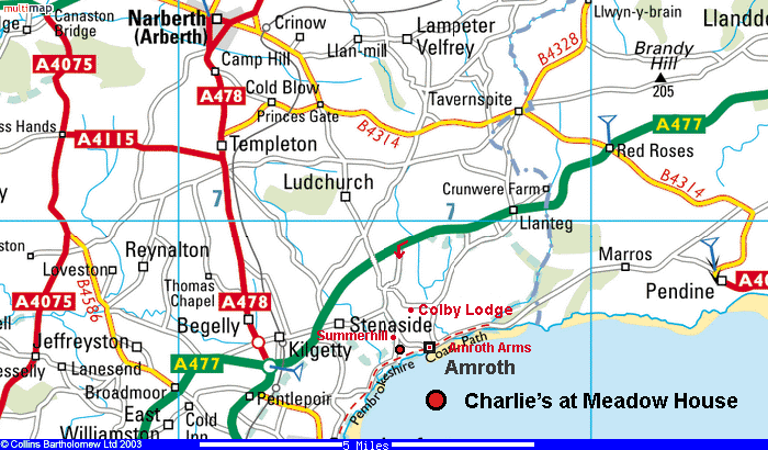 Map of the area around Amroth