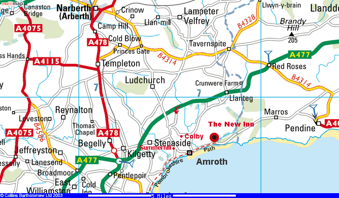 Map of the area around Amroth