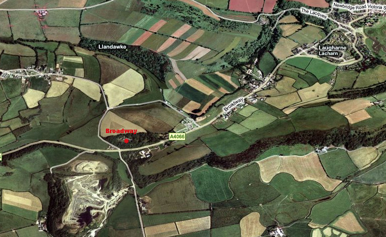 Satellite view of the area around Laugharne