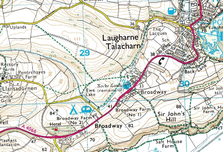 Map of the area around Laugharne