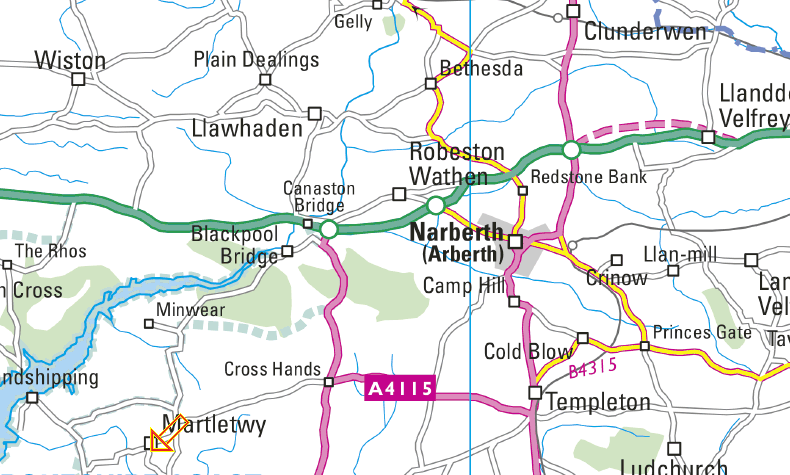 Map of the area around Martletwy