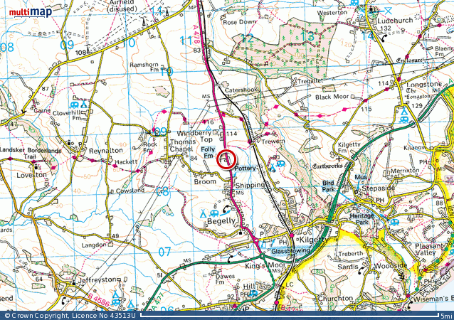 Map of the area around Folly Farm, Begelly (127K bytes)