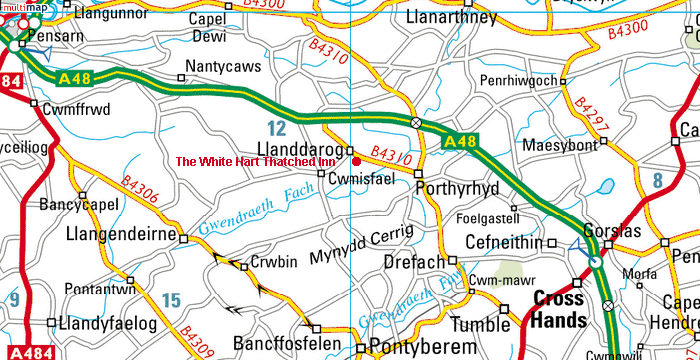 Map of the area around Llanddarog