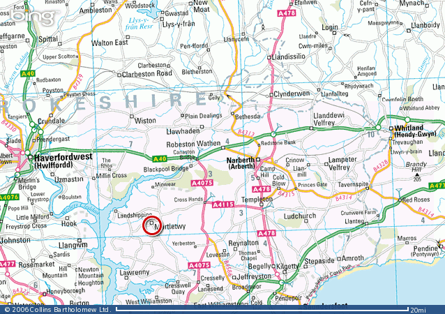 Map of the area around Martletwy & Narberth