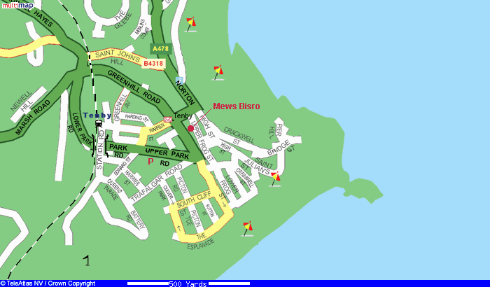 Map of Tenby town centre. (34.6K bytes)