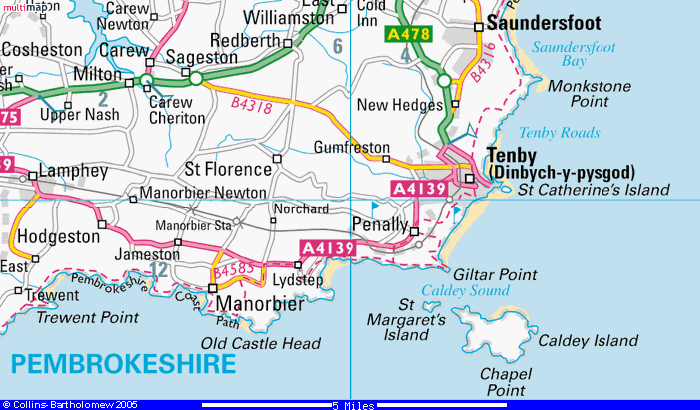 Map of the area around Tenby. (76.7K bytes)